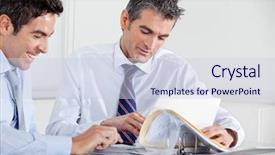  Presentation with paperwork - Slide set with businessmen discussing paperwork at a meeting in office background and a lemonade colored foreground