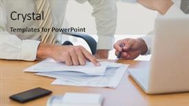  Presentation with paperwork - Beautiful presentation design featuring work - businessmen going over paperwork backdrop and a light gray colored foreground