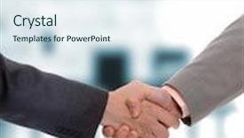  Presentation with environment - Beautiful presentation featuring businessmen handshake in a light business environment backdrop and a sky blue colored foreground