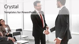  Presentation with how to deal hostile people - PPT theme enhanced with businessmen handshaking after striking grand background and a white colored foreground