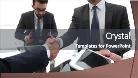  Presentation with ceo promotion - Audience pleasing PPT theme consisting of businessmen handshaking congratulating on promotion backdrop and a  colored foreground