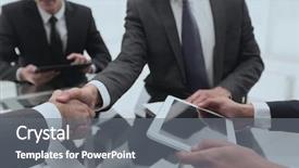  Presentation with promotion - Audience pleasing PPT layouts consisting of businessmen handshaking congratulating on promotion backdrop and a gray colored foreground