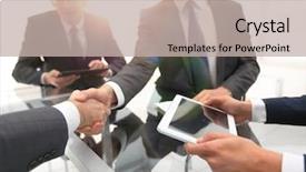  Presentation with ceo promotion - Amazing presentation design having businessmen handshaking congratulating on promotion backdrop and a mint green colored foreground