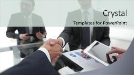  Presentation with ceo promotion - Slide deck featuring businessmen handshaking congratulating on promotion background and a soft green colored foreground