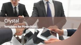  Presentation with promotion - PPT layouts consisting of businessmen handshaking congratulating on promotion background and a violet colored foreground