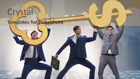  Presentation with finance - Cool new presentation theme with businessmen-holding-giant-key backdrop and a coral colored foreground