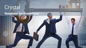  Presentation with real estate - Theme consisting of businessmen-holding-giant-key background and a seafoam green colored foreground