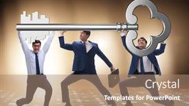  Presentation with key - PPT theme with businessmen-holding-giant-key background and a coral colored foreground
