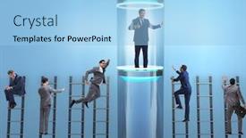  Presentation with promotion - Colorful slide set enhanced with businessmen in accelerated and fast promotion concept backdrop and a light blue colored foreground