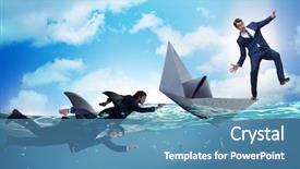 Presentation with shark - Audience pleasing presentation design consisting of businessmen in competition concept backdrop and a teal colored foreground