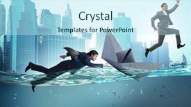  Presentation with shark - Cool new slide set with businessmen in competition concept backdrop and a cool aqua colored foreground