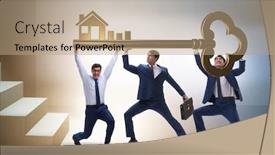  Presentation with mortgage - PPT theme enhanced with businessmen in real estate mortgage concept background and a coral colored foreground