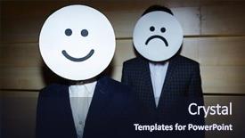  Presentation with masks - Theme with businessmen in smiling and sad masks background and a wine colored foreground