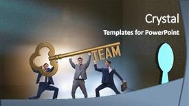  Presentation with synergy collaboration cooperation teamwork concept - Audience pleasing PPT theme consisting of businessmen in team and teamwork backdrop and a tawny brown colored foreground