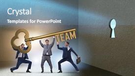  Presentation with teamwork - Cool new slide deck with businessmen in team and teamwork backdrop and a teal colored foreground