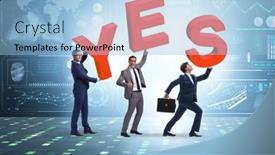  Presentation with yes - PPT theme having businessmen-in-the-yes-positive background and a light blue colored foreground
