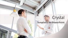  Presentation with office - Presentation design enhanced with businessmen in white shirt talking background and a lemonade colored foreground