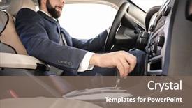  Presentation with car seat - Amazing PPT layouts having formal suit on driver backdrop and a violet colored foreground