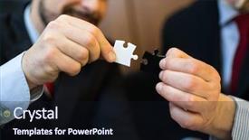  Presentation with together puzzle pieces - Cool new presentation theme with businessmen joining puzzle pieces together backdrop and a wine colored foreground