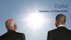  Presentation with sun rise back ground - Beautiful PPT theme featuring businessmen-looking-at-the-sun backdrop and a light blue colored foreground