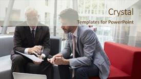  Presentation with lobby - Colorful presentation design enhanced with businessmen meeting in lobby area backdrop and a sky blue colored foreground
