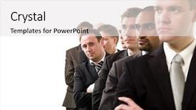  Presentation with waiting line - Presentation theme having businessmen on a line isolated background and a white colored foreground