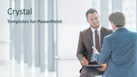  Presentation with professional interview - Beautiful theme featuring businessmen on interview in office backdrop and a sky blue colored foreground