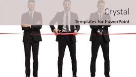  Presentation with cutting ribbon - Cool new PPT layouts with businessmen-opening-an-event backdrop and a light gray colored foreground
