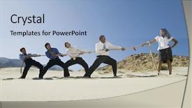  Presentation with indian woman - Presentation enhanced with businessmen playing tug of war background and a light blue colored foreground