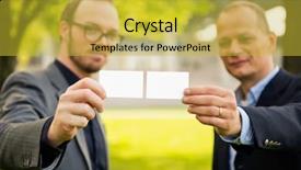  Presentation with business cards - Amazing PPT layouts having businessmen presenting their business card backdrop and a yellow colored foreground