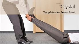  Presentation with leg exam - Beautiful slide deck featuring businessmen pulling colleague's leg backdrop and a lemonade colored foreground