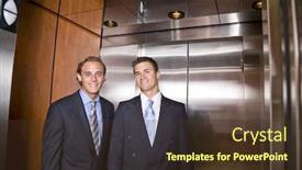  Presentation with elevator - Audience pleasing slides consisting of businessmen riding in elevator backdrop and a tawny brown colored foreground