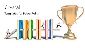  Presentation with books - PPT theme with businessmen-run-through-big-books background and a white colored foreground