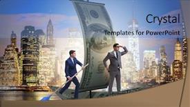  Presentation with partnership - Slide set enhanced with businessmen sailing on dollar boat background and a light blue colored foreground