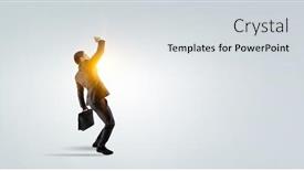  Presentation with businessmen overcome financial crisis - Theme consisting of businessmen-scared-with-defencing-gesture background and a light gray colored foreground