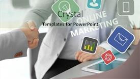  Presentation with online marketing - PPT layouts with businessmen shaking hands in office online marketing concept background and a mint green colored foreground