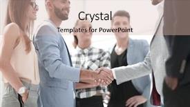  Presentation with confident - Slide set consisting of businessmen shaking hands two confident background and a soft green colored foreground