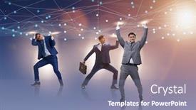  Presentation with supporting - Colorful slide deck enhanced with artificial intelligence world - businessmen supporting network mesh backdrop and a seafoam green colored foreground