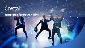  Presentation with artificial neural network - PPT theme having businessmen supporting network mesh background and a ocean colored foreground