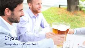  Presentation with restaurant toasting - Presentation consisting of businessmen toasting beer glasses background and a sky blue colored foreground