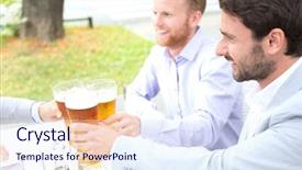  Presentation with toasting - Beautiful slide set featuring businessmen toasting beer glasses backdrop and a sky blue colored foreground