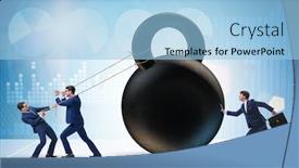  Presentation with task - Presentation theme featuring businessmen trying to deal with difficult task background and a light blue colored foreground