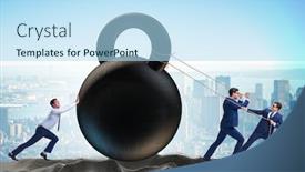  Presentation with task - Presentation featuring businessmen trying to deal with difficult task background and a light blue colored foreground