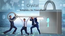  Presentation with new opportunity - Amazing presentation having businessmen unlocking new opportunity with key backdrop and a light blue colored foreground