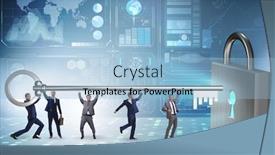  Presentation with new opportunity - Presentation design having businessmen unlocking new opportunity with key background and a light blue colored foreground