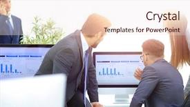  Presentation with graphics - Cool new slide deck with businessmen who work and own backdrop and a sky blue colored foreground