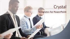  Presentation with research paper big data - Colorful presentation enhanced with businessmen with papers reading data backdrop and a  colored foreground