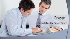  Presentation with paperwork - Colorful PPT layouts enhanced with businessmen with paperwork at a meeting in office backdrop and a lemonade colored foreground
