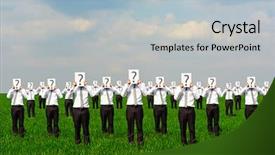  Presentation with crowd - Amazing presentation having businessmen with question mark backdrop and a light gray colored foreground