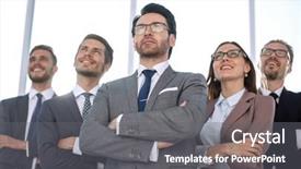  Presentation with businessmen overcome financial crisis - Slide set having businessmen with sunbeams and glare background and a gray colored foreground
